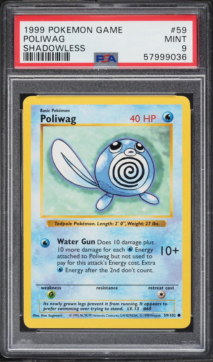 1999 Pokemon Base Set Shadowless Poliwag #59 PSA 9 MINT