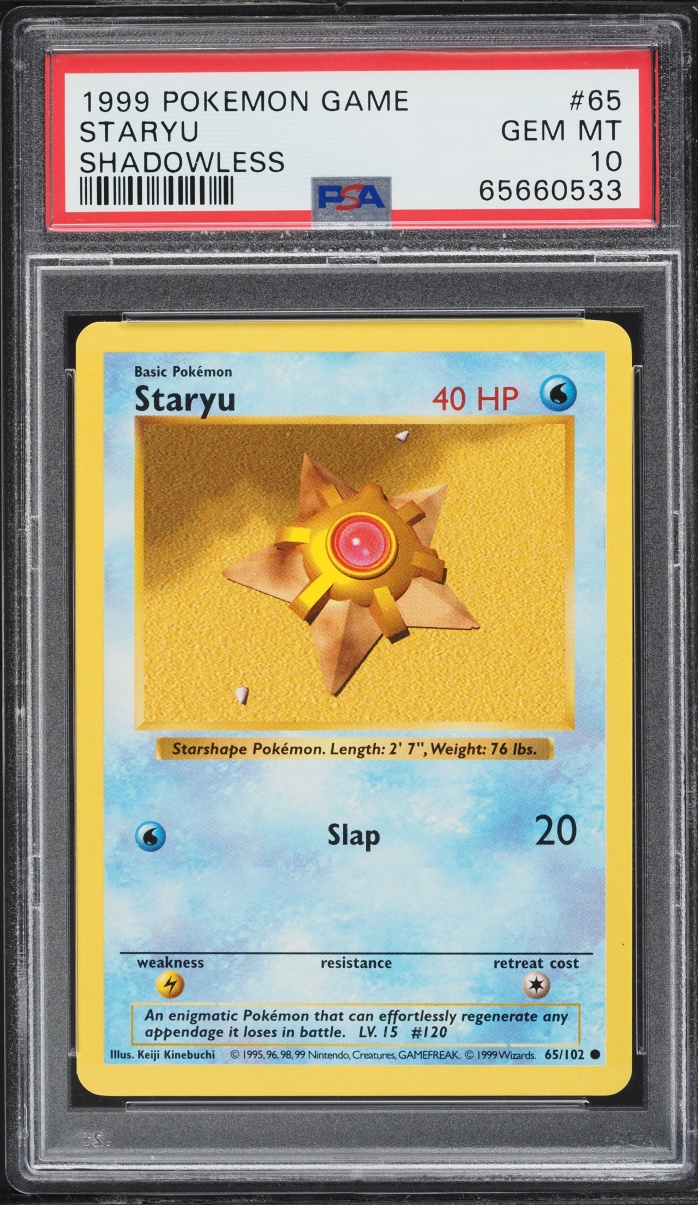 1999 Pokemon Base Set Shadowless Staryu #65 PSA 10 GEM MINT