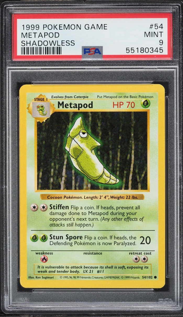 1999 Pokemon Base Set Shadowless Metapod #54 PSA 9 MINT