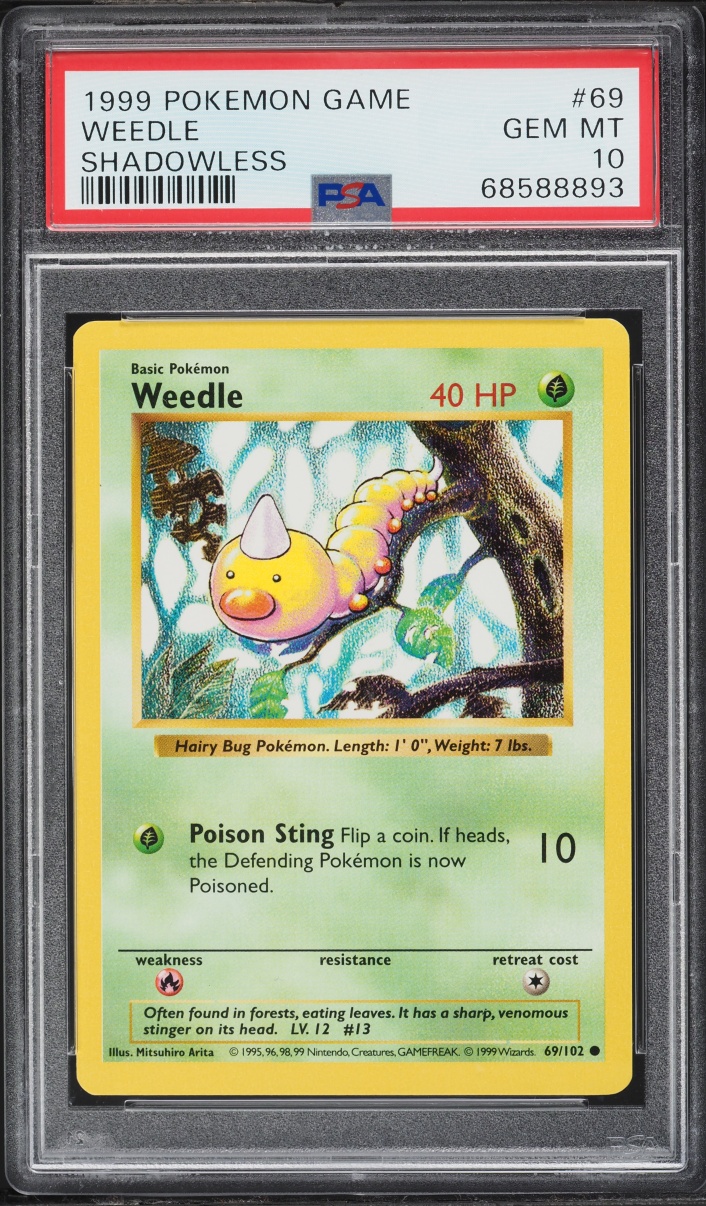 1999 Pokemon Base Set Shadowless Weedle #69 PSA 10 GEM MINT