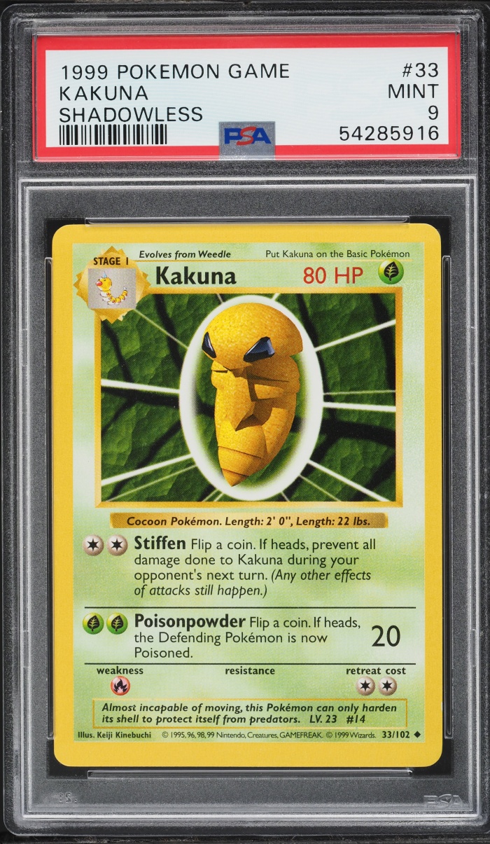1999 Pokemon Base Set Shadowless Kakuna #33 PSA 9 MINT