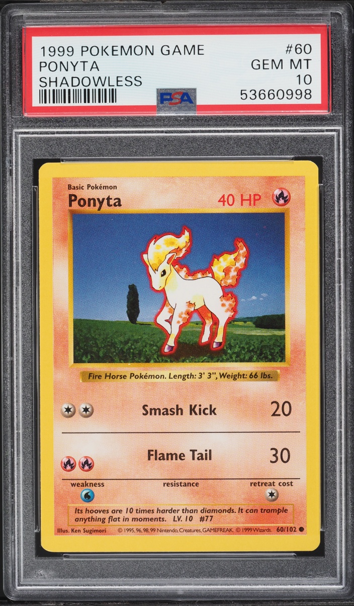 1999 Pokemon Base Set Shadowless Ponyta #60 PSA 10 GEM MINT