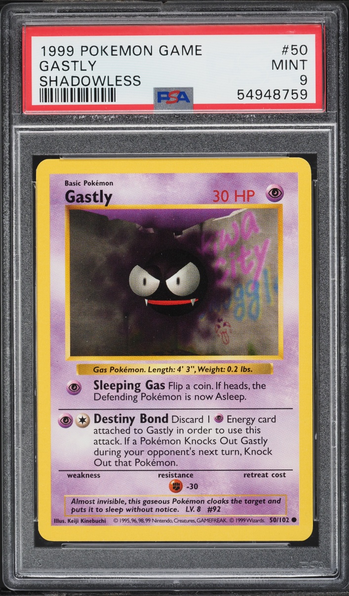 1999 Pokemon Base Set Shadowless Gastly #50 PSA 9 MINT