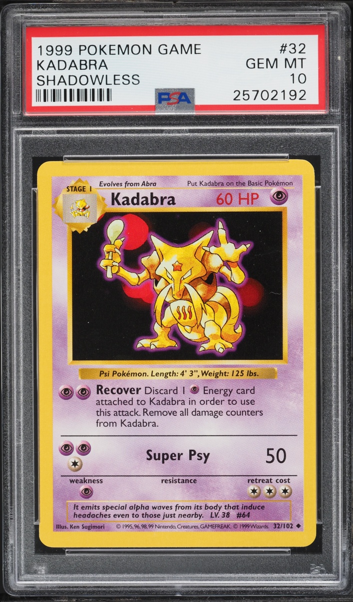 1999 Pokemon Base Set Shadowless Kadabra #32 PSA 10 GEM MINT
