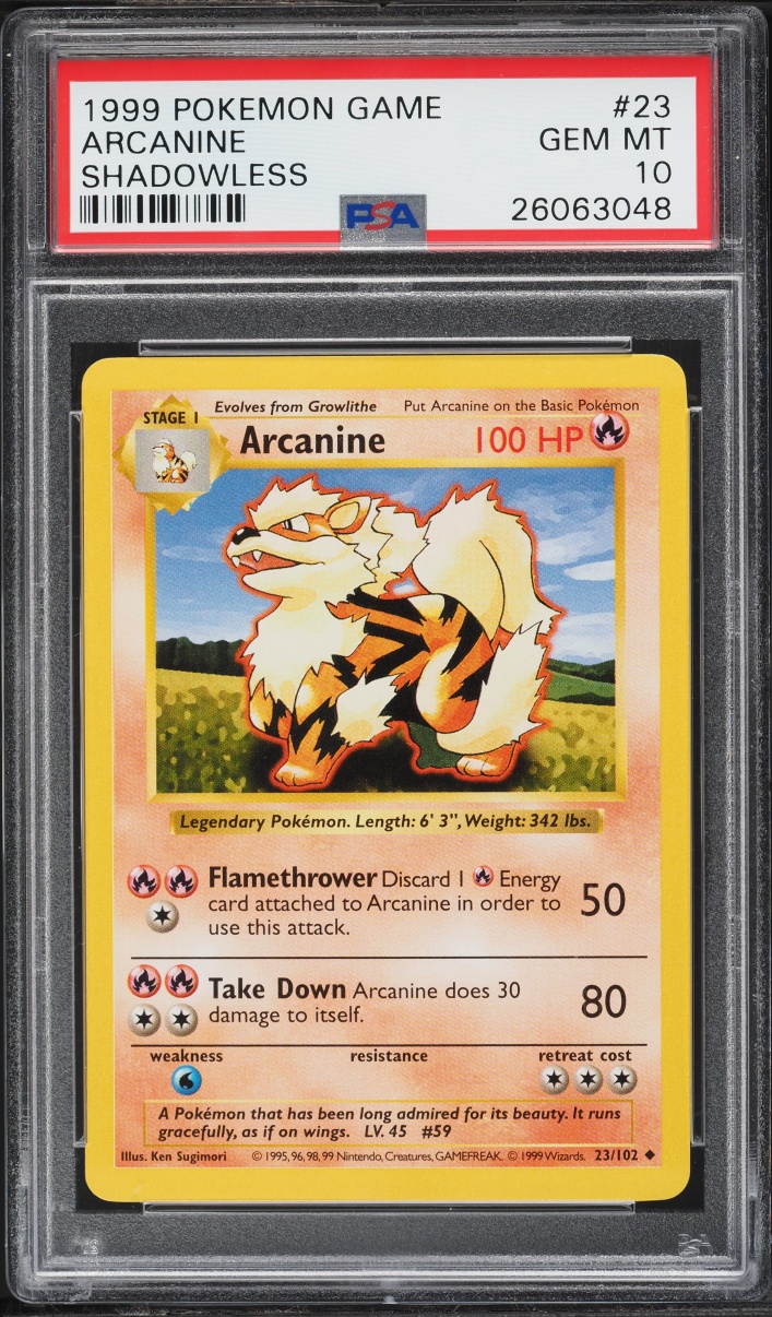 1999 Pokemon Base Set Shadowless Arcanine #23 PSA 10 GEM MINT