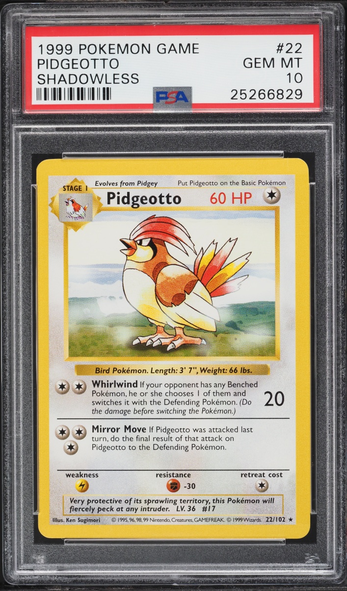 1999 Pokemon Base Set Shadowless Pidgeotto #22 PSA 10 GEM MINT