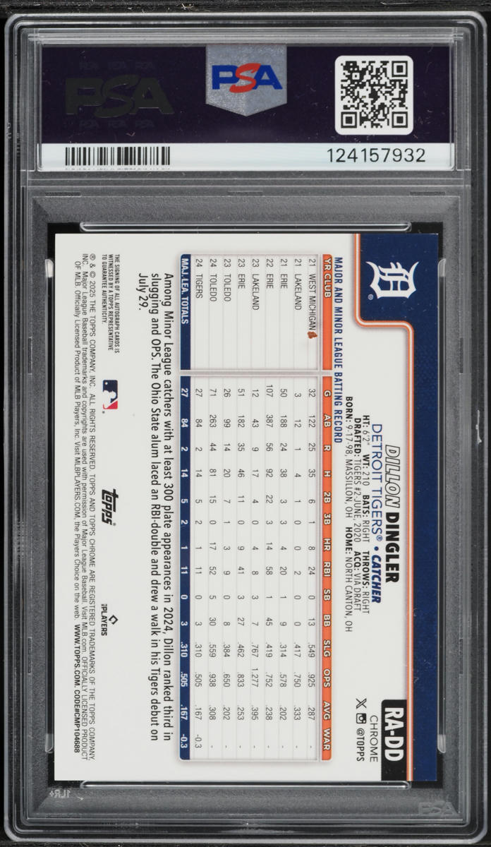 2025 Topps Chrome Dillon Dingler ROOKIE AUTO #RA-DD PSA 10 GEM MINT