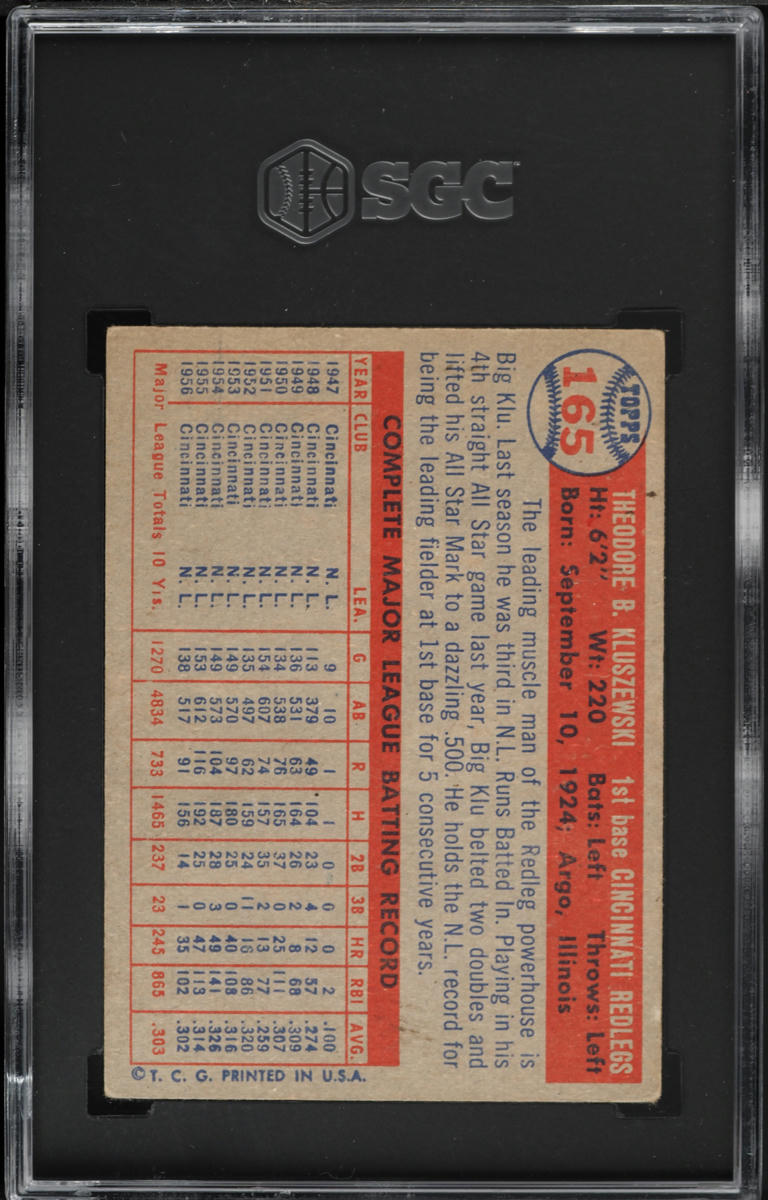 1957 Topps Ted Kluszewski #165 SGC 3 VG