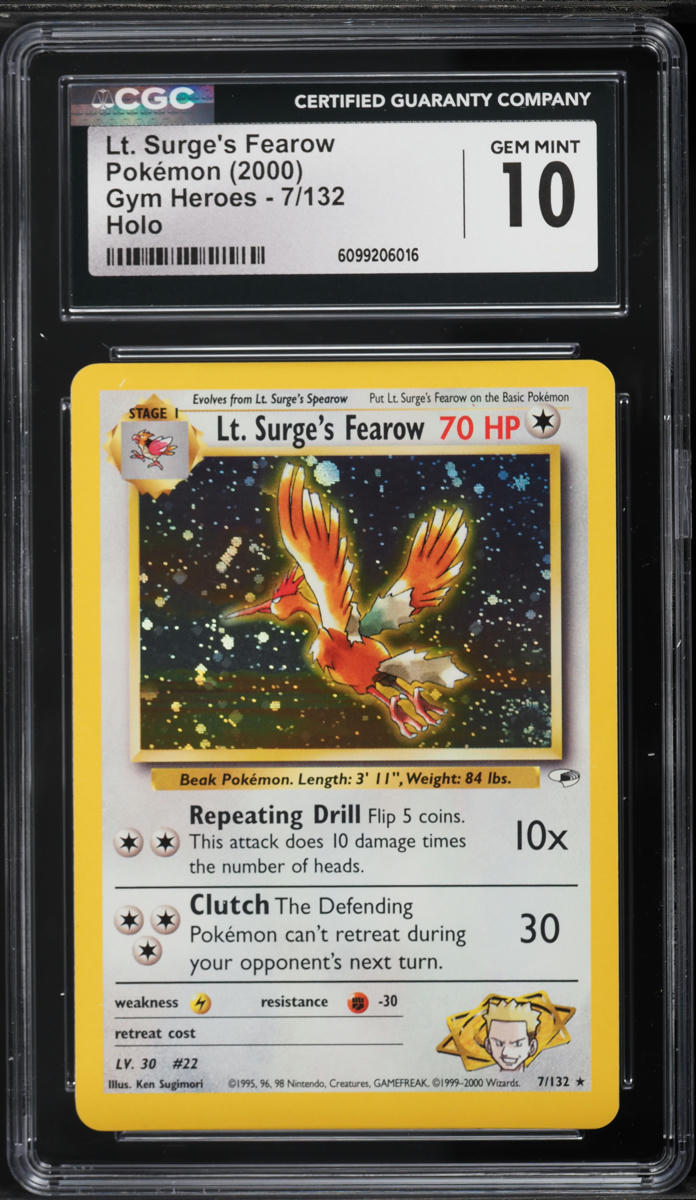 2000 Pokemon Gym Heroes Unlimited Holo Lt. Surge's Fearow #7 CGC 10 GEM MINT