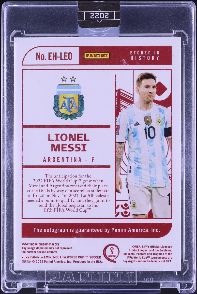 2022 Panini Eminence FIFA World Cup Etched In History Gold Bar Lionel Messi AUTO /5 #EH-LEO