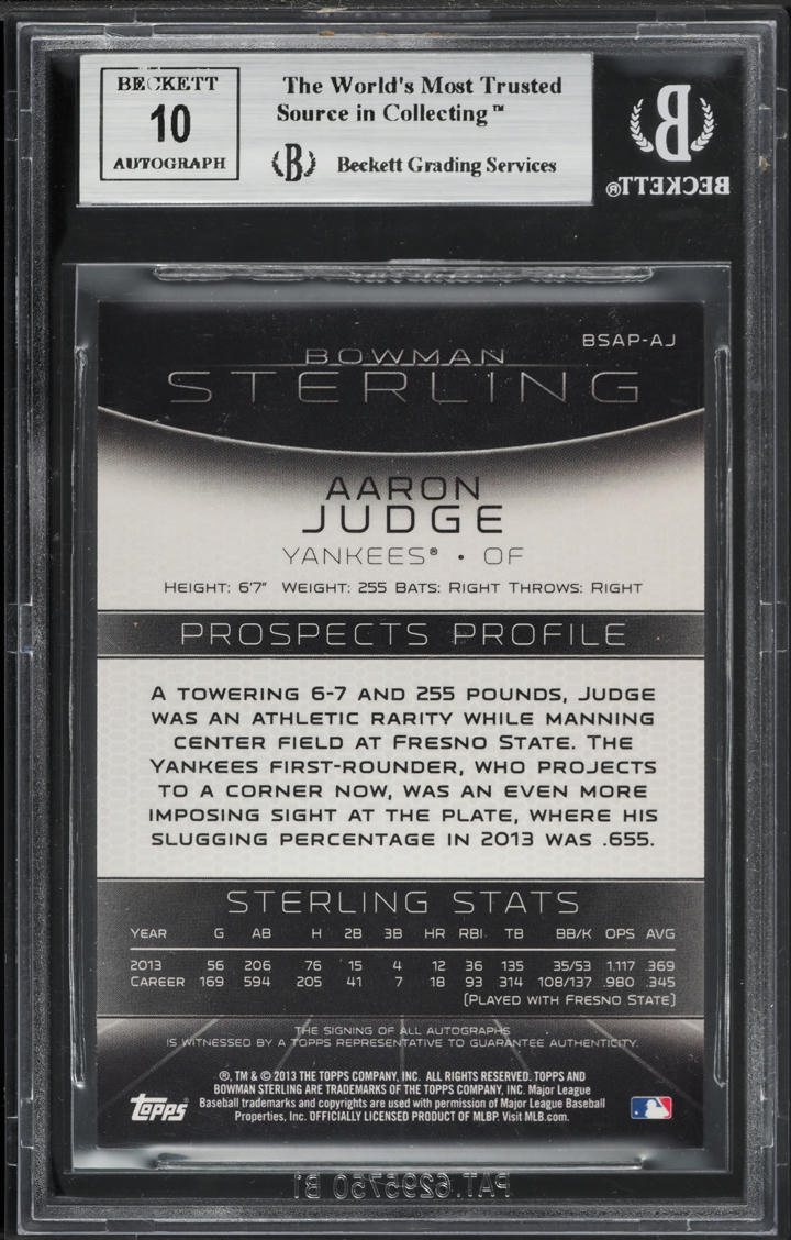 2013 Bowman Sterling Aaron Judge PROSPECT AUTO #BSAP-AJ BGS 9 MINT