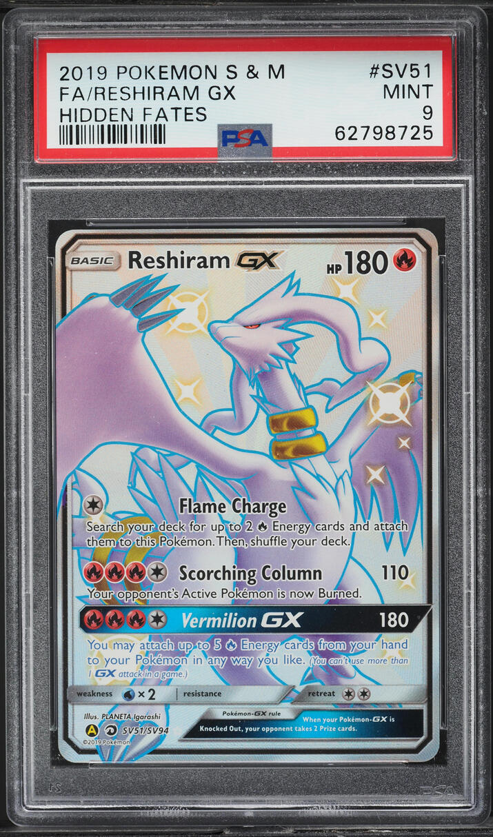 2019 Pokemon SM Hidden Fates Full Art Shiny Reshiram GX #SV51 PSA 9 MINT