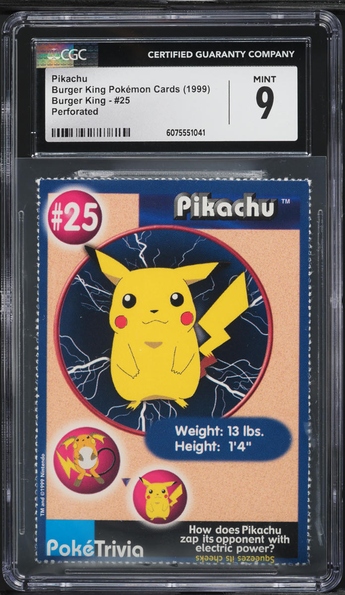 1999 Pokemon Burger King Perforated Pikachu #25 CGC 9 MINT