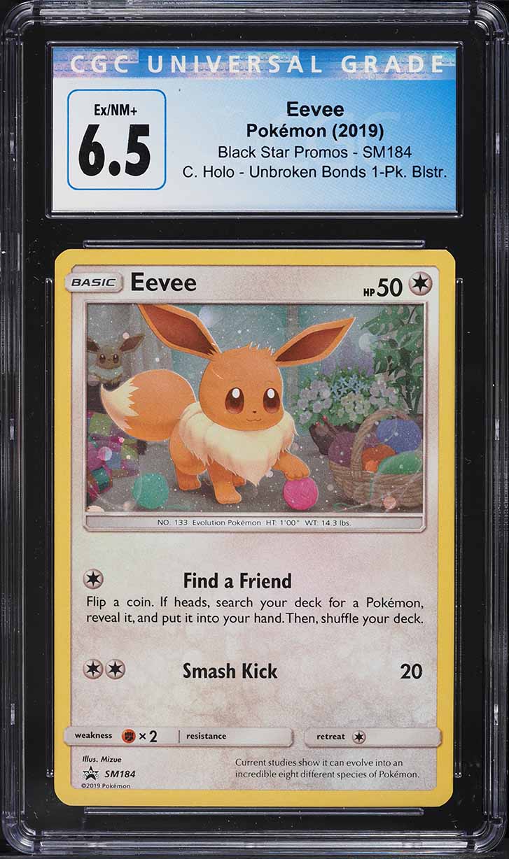 2019 Pokemon Sun & Moon Black Star Promo Unbroken Bonds Holo Eevee #SM184 CGC 6.5 EXMT+