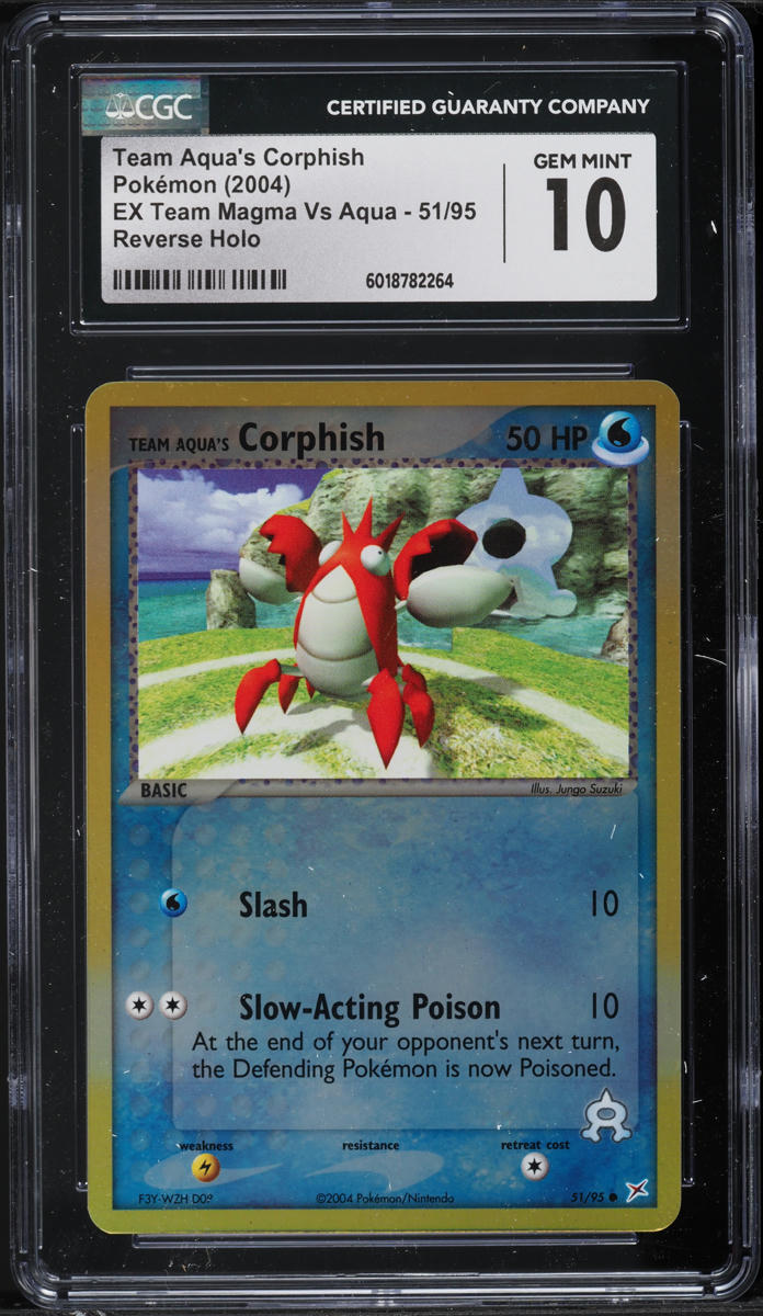 2004 Pokemon EX Team Magma Vs Aqua Reverse Holo Team Aqua's Corphish #51 CGC 10