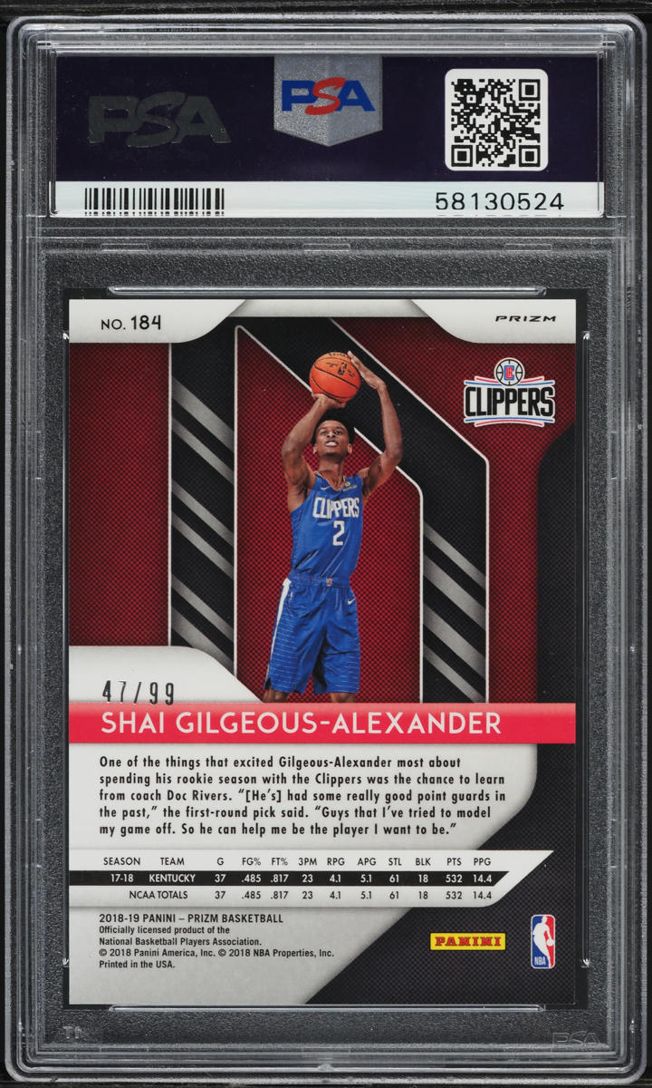 2018 Panini Prizm Blue Ice Shai Gilgeous-Alexander ROOKIE /99 #184 PSA 10 GEM