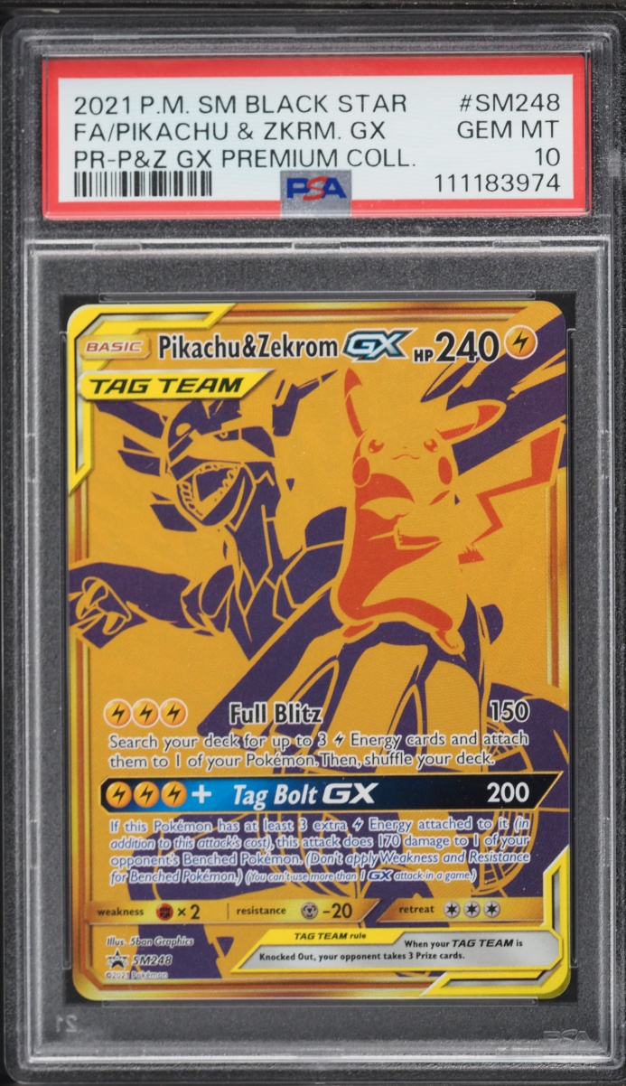 2021 Pokemon Sun & Moon Promo Premium Collection Full Art Pikachu & Zekrom GX #SM248 PSA 10 GEM