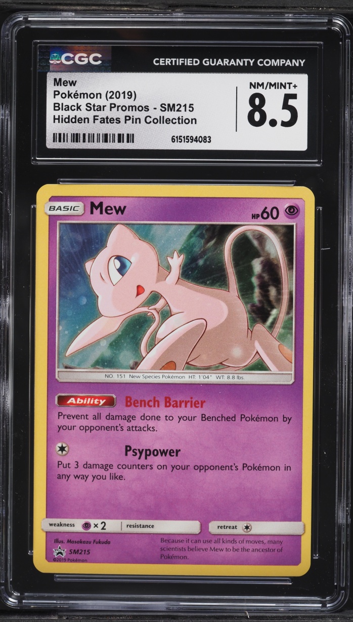 2019 Pokemon Sun & Moon Promo Hidden Fates Pin Collection Holo Mew #SM215 CGC 8.5 NM-MT+
