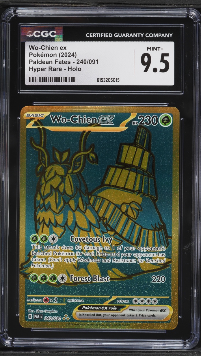 2024 Pokemon Scarlet & Violet Paldean Fates Gold Rare Wo-Chien EX #240 CGC 9.5 MINT+