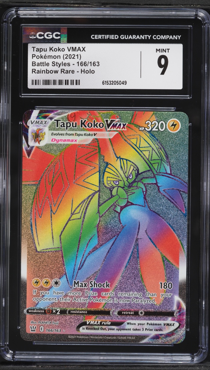 2021 Pokemon Sword & Shield Battle Styles Rainbow Rare Tapu Koko VMAX #166 CGC 9 MINT