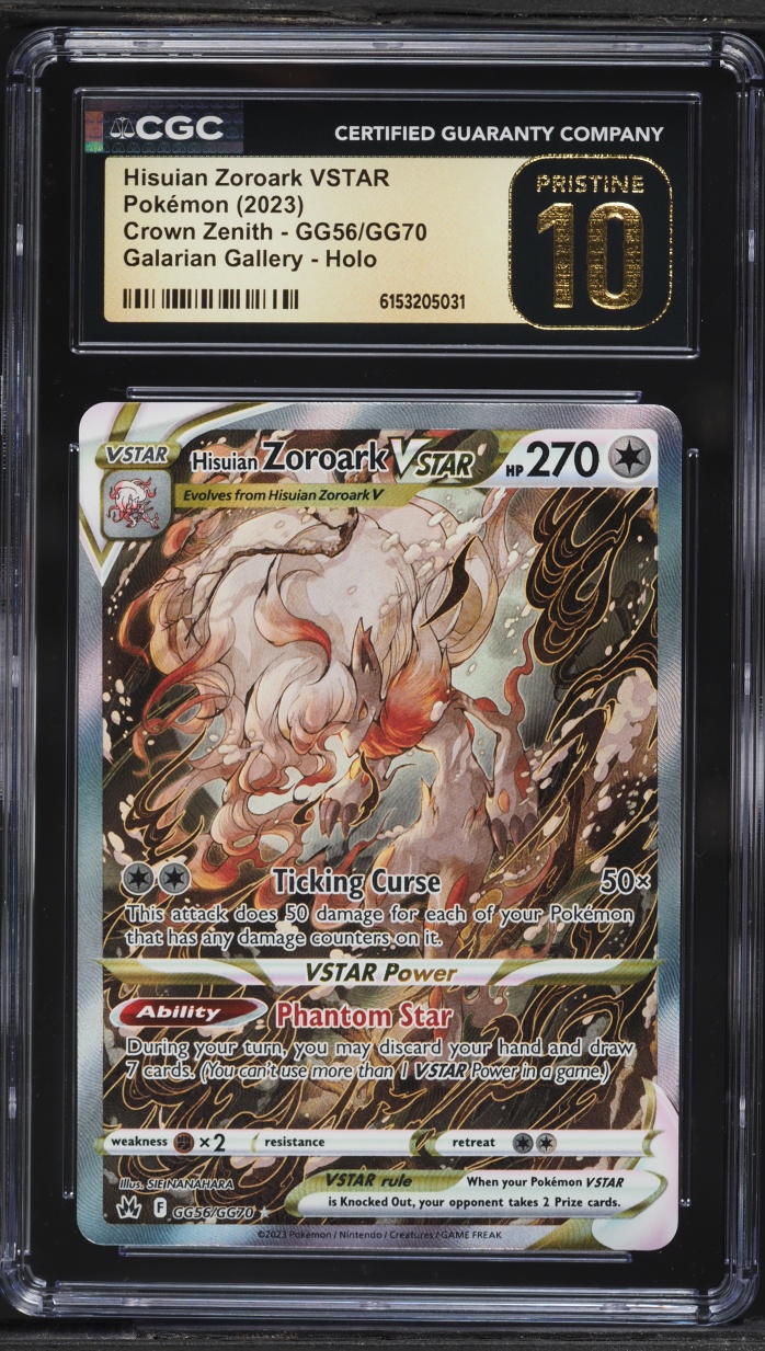 2023 Pokemon Sword & Shield Crown Zenith Alt Art Hisuian Zoroark VSTAR #GG56 CGC 10 PRISTINE