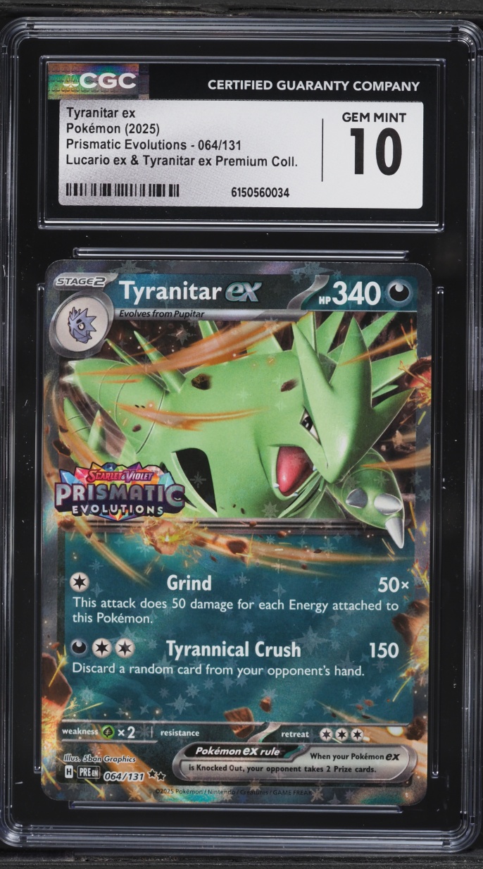 2025 Pokemon SV Prismatic Evolutions Premium Collection Holo Tyranitar ex #64 CGC 10 GEM MINT