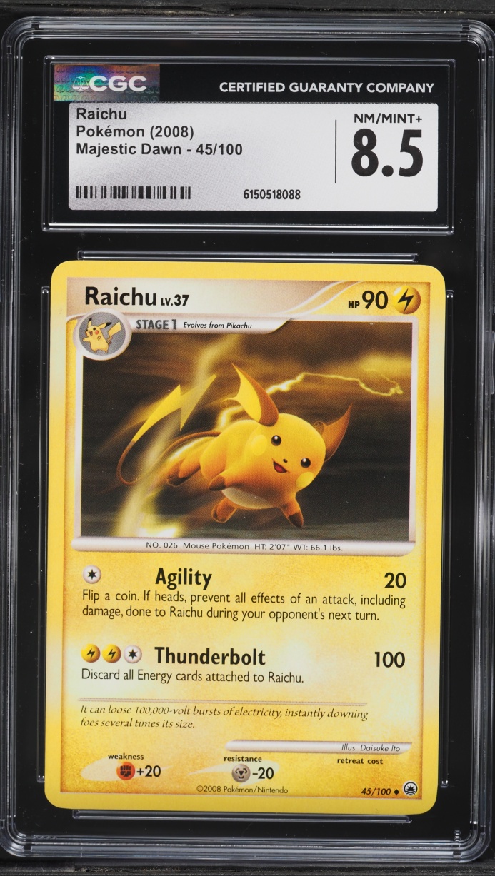 2008 Pokemon Diamond & Pearl Majestic Dawn Raichu #45 CGC 8.5 NM-MT+