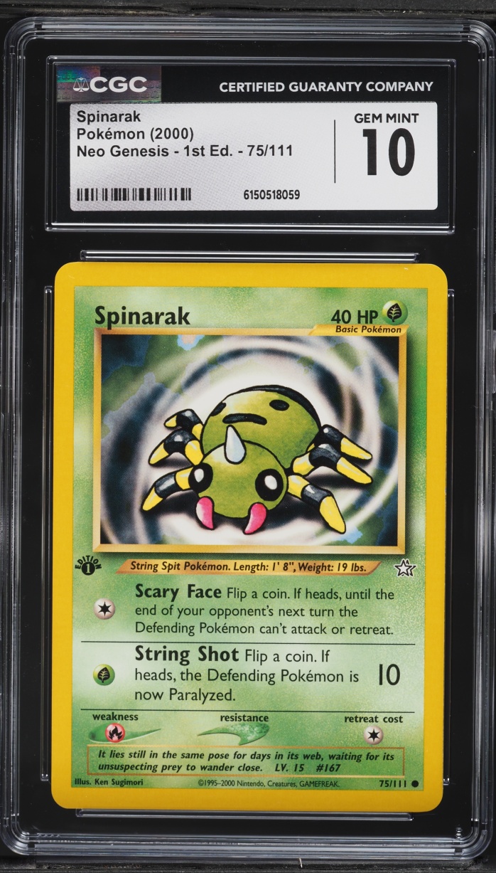 2000 Pokemon Neo Genesis 1st Edition Spinarak #75 CGC 10 GEM MINT
