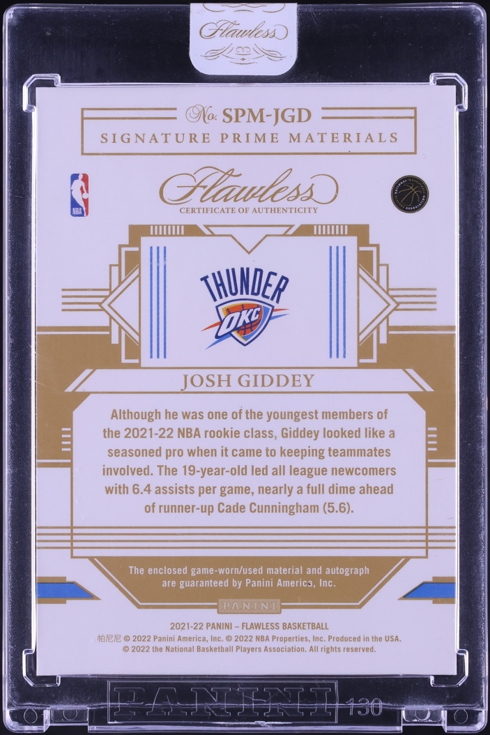 2021 Panini Flawless Prime Platinum Josh Giddey ROOKIE PATCH AUTO 1/1 #SPM-JGD