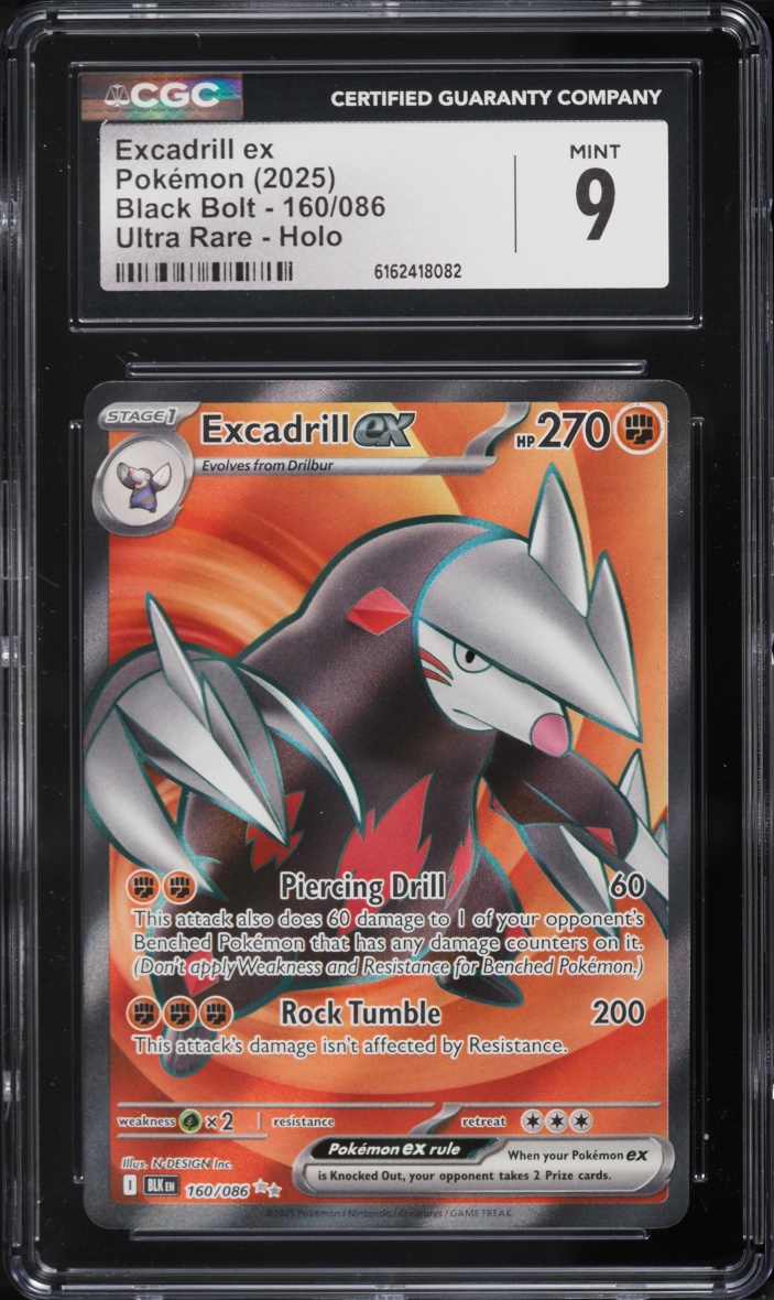 2025 Pokemon Scarlet & Violet Black Bolt Full Art Excadrill Ex #160 CGC 9 MINT