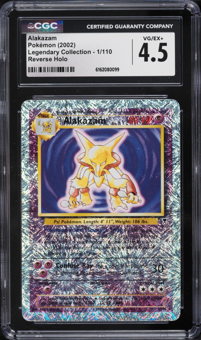2002 Pokemon Legendary Collection Reverse Holo Alakazam #1 CGC 4.5 VGEX+