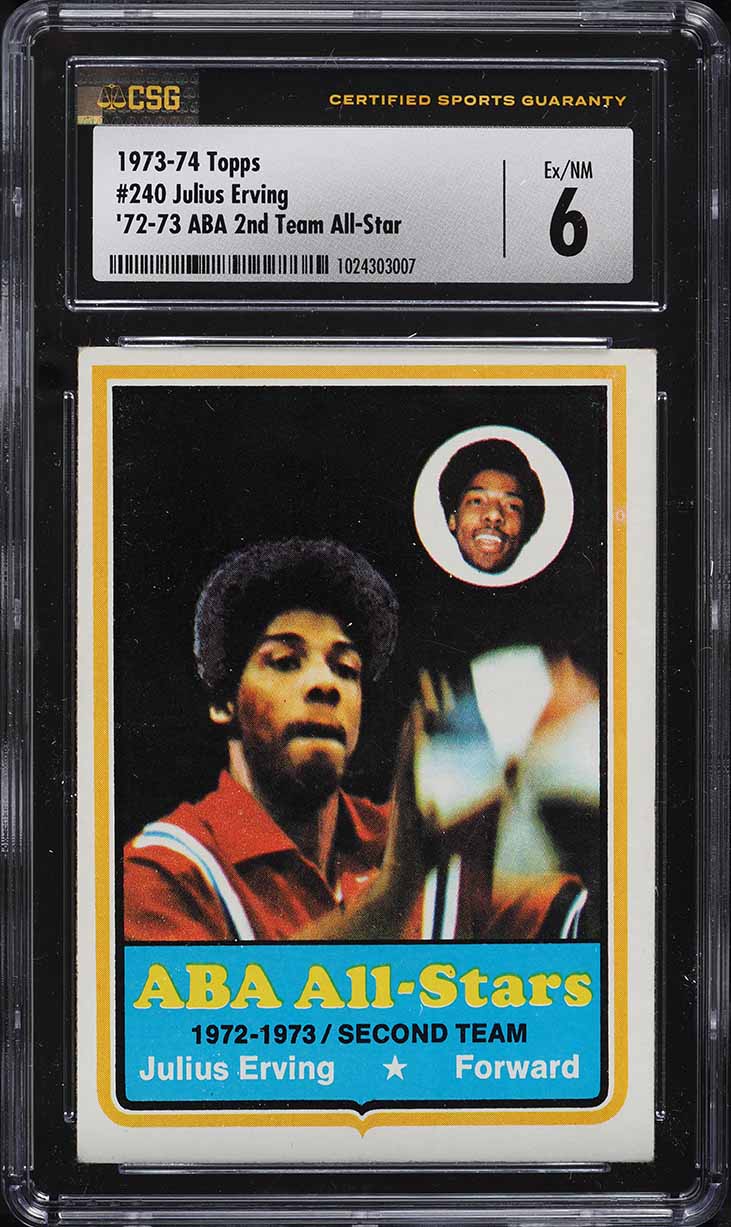 1973 Topps Basketball Julius Erving ALL-STAR #240 CSG 6 EXMT - Main Image