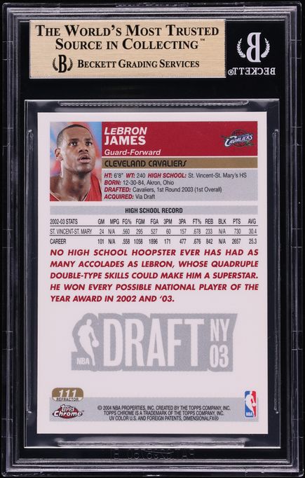 2003 Topps Chrome Refractor LeBron James ROOKIE #111 BGS 9.5 GEM MINT