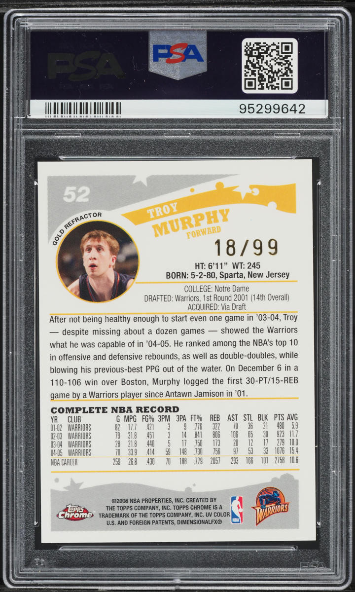 2005 Topps Chrome Gold Refractor Troy Murphy /99 #52 PSA 9 MINT