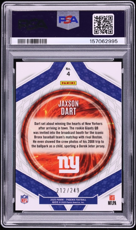 2025 Panini Phoenix Paragon Red Jaxson Dart ROOKIE /249 #4 PSA 10 GEM MINT
