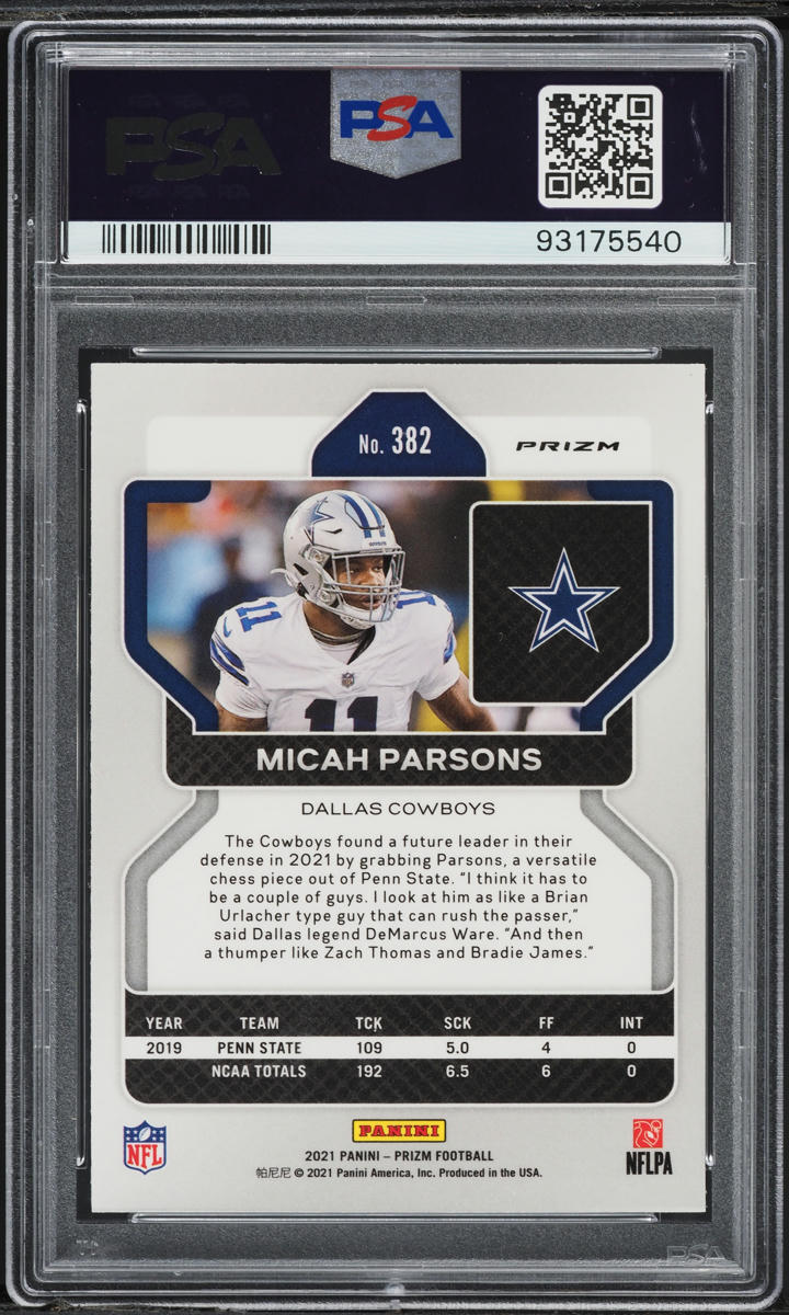 2021 Panini Prizm Lazer Micah Parsons ROOKIE #382 PSA 8 NM-MT
