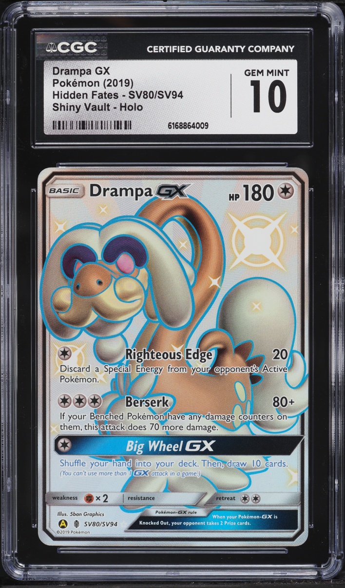 2019 Pokemon Sun & Moon Hidden Fates Shiny Vault Shiny Drampa GX #SV80 CGC 10 GEM MINT