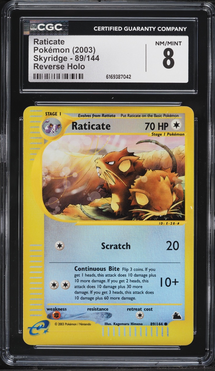 2003 Pokemon Skyridge Reverse Holo Raticate #89 CGC 8 NM-MT