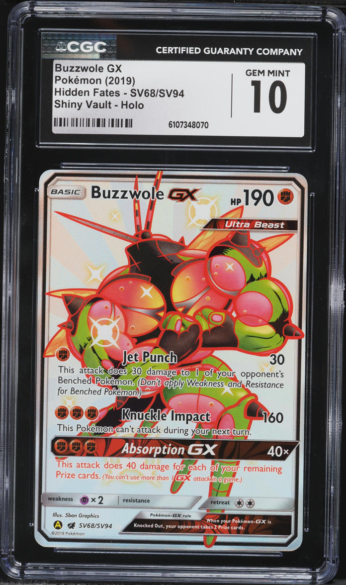 2019 Pokemon Sun & Moon Hidden Fates Full Art Buzzwole GX #SV68 CGC 10 GEM MINT