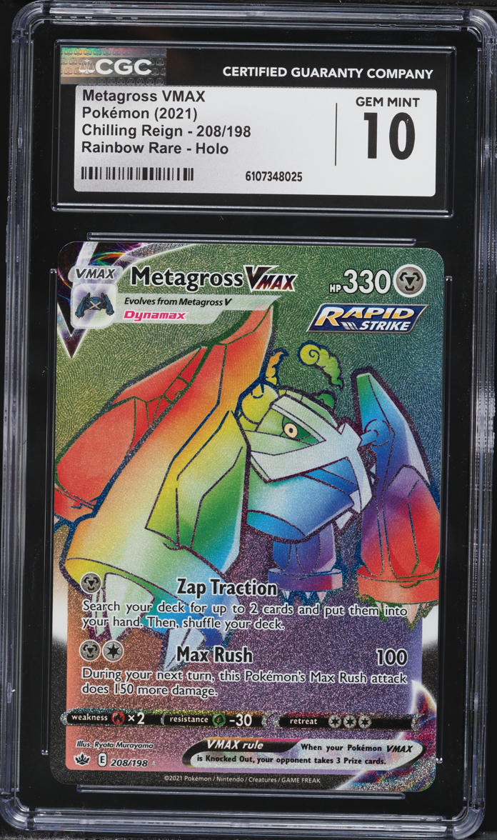 2021 Pokemon Sword & Shield Chilling Reign Rainbow Rare Metagross VMAX #208 CGC 10 GEM MINT