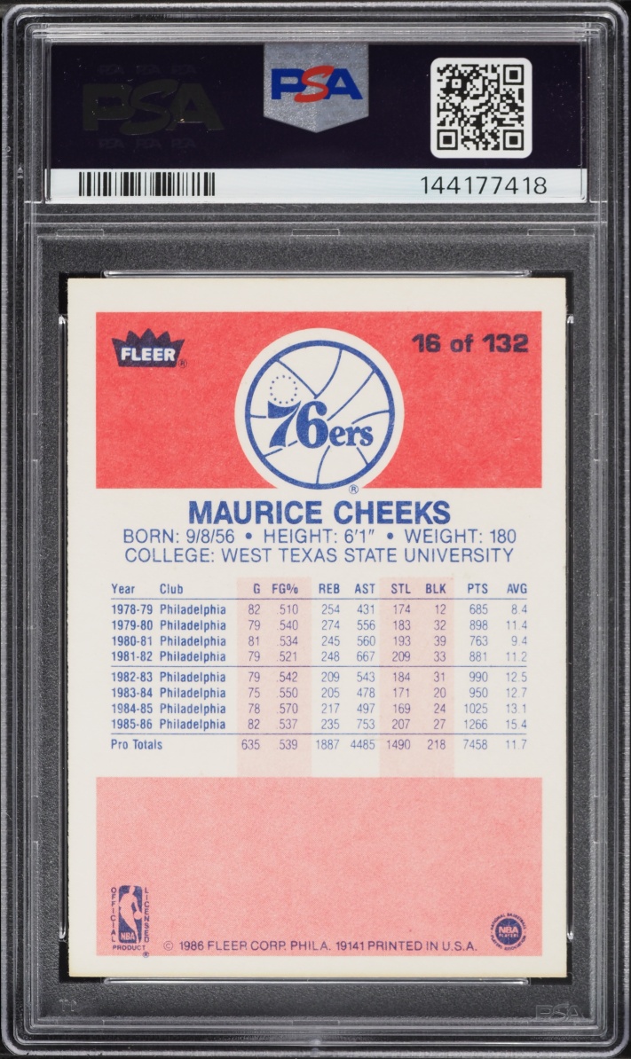 1986 Fleer Basketball Maurice Cheeks #16 PSA 8 NM-MT