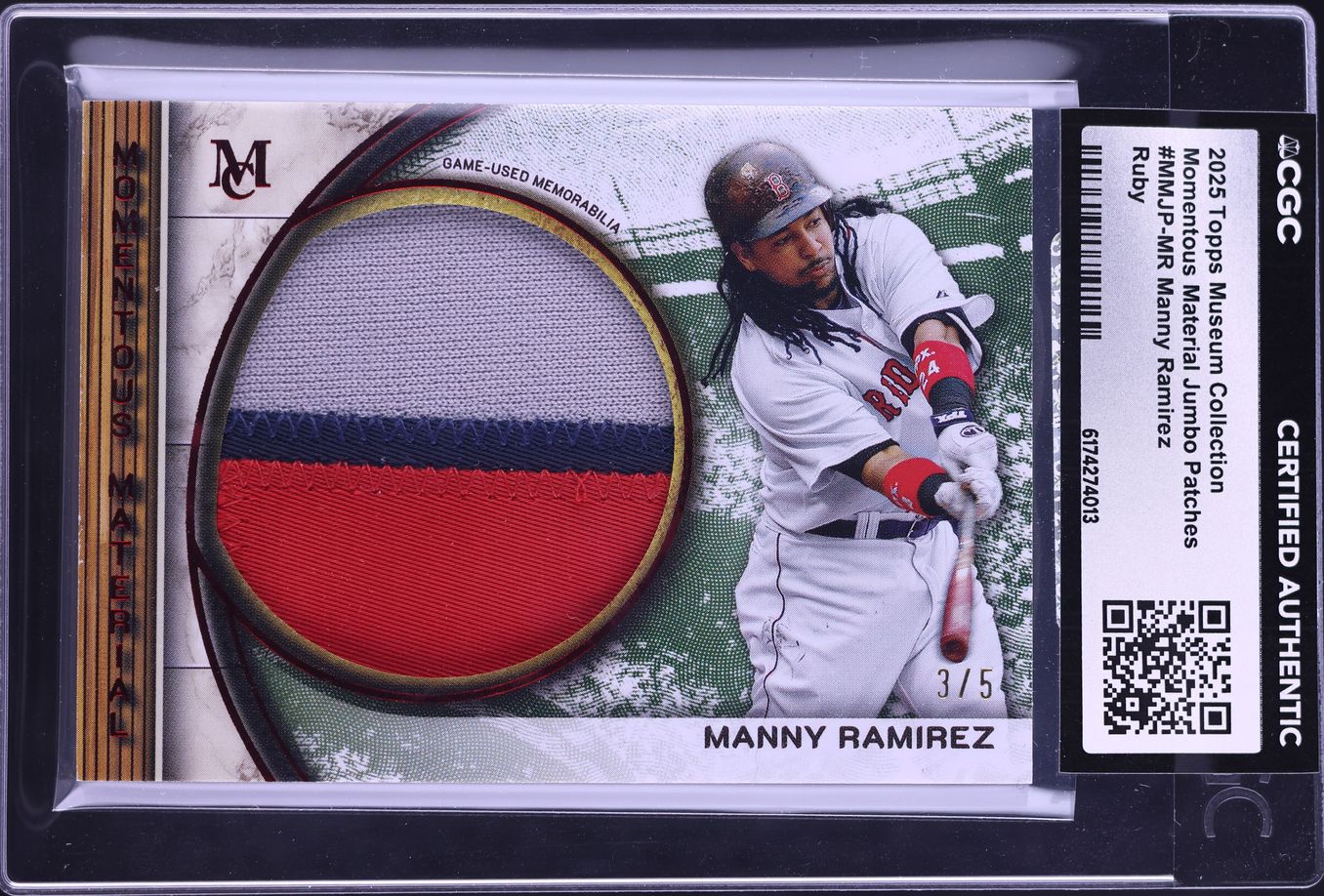 2025 Topps Museum Collection Momentous Jumbo Ruby Manny Ramirez PATCH /5 #MMJP-MR CGC AUTH