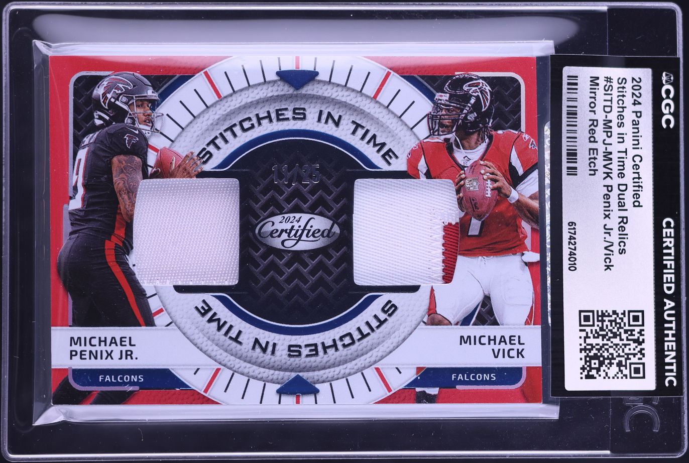 2024 Panini Certified Mirror Red Etch Michael Vick & Michael Penix Jr. RC PATCH /25 CGC AUTH