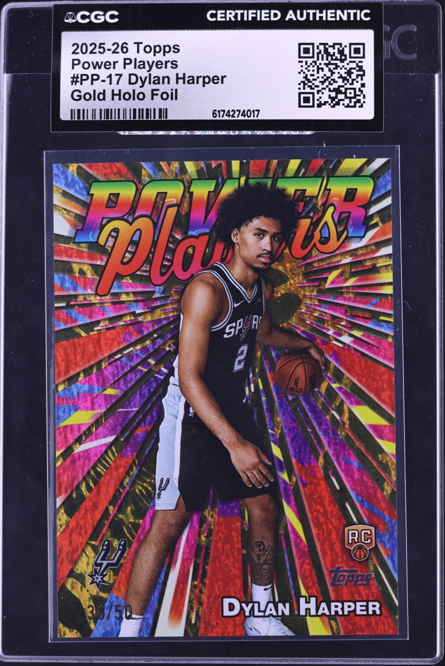 2025 Topps Power Players Gold Holo Foil Dylan Harper ROOKIE /50 #PP-17 CGC AUTH