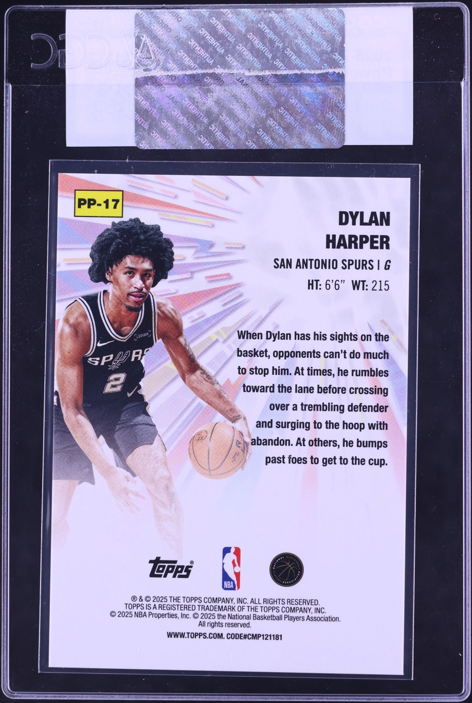 2025 Topps Power Players Gold Holo Foil Dylan Harper ROOKIE /50 #PP-17 CGC AUTH