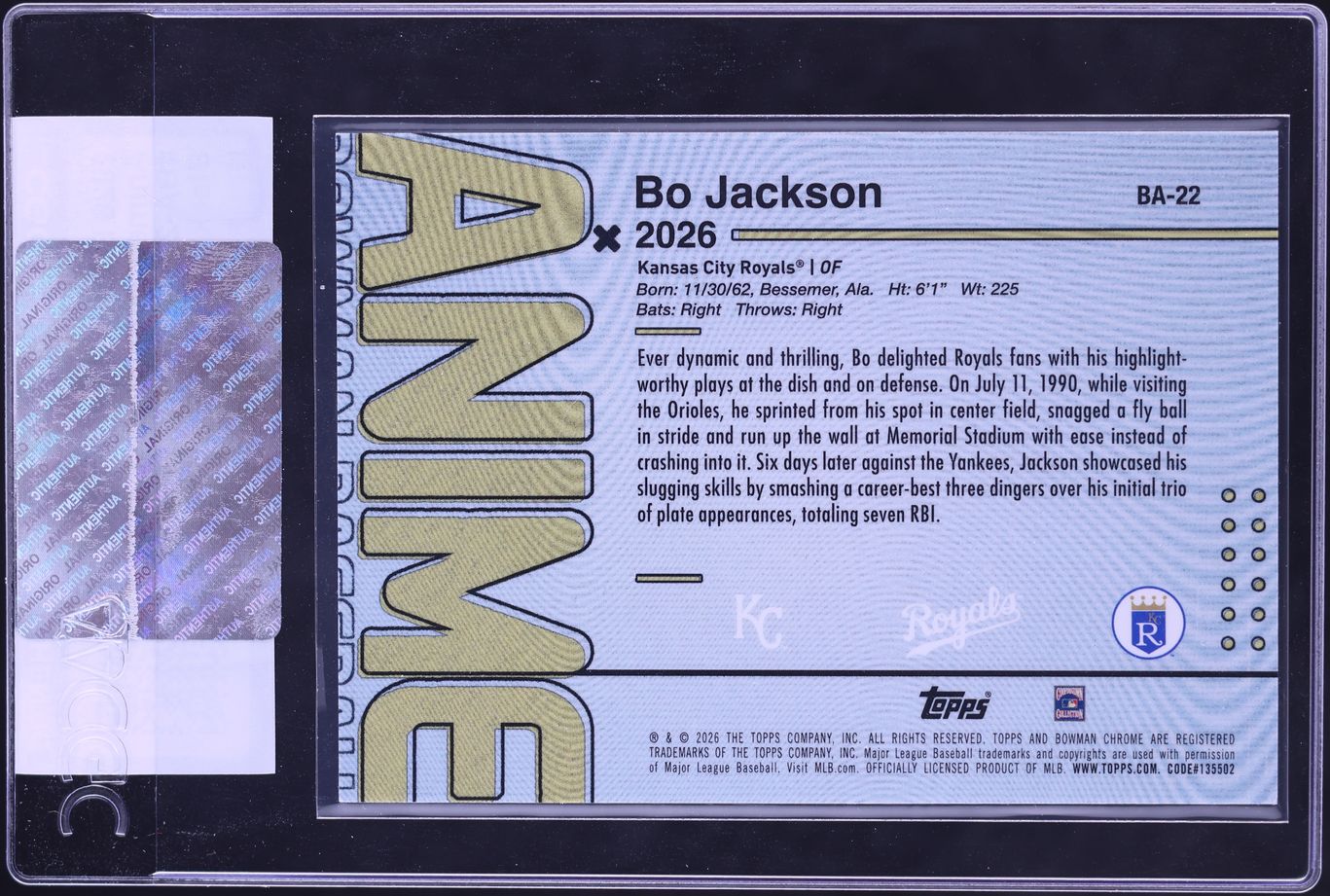 2026 Bowman Anime Black Refractor Bo Jackson /10 #BA-22 CGC AUTH