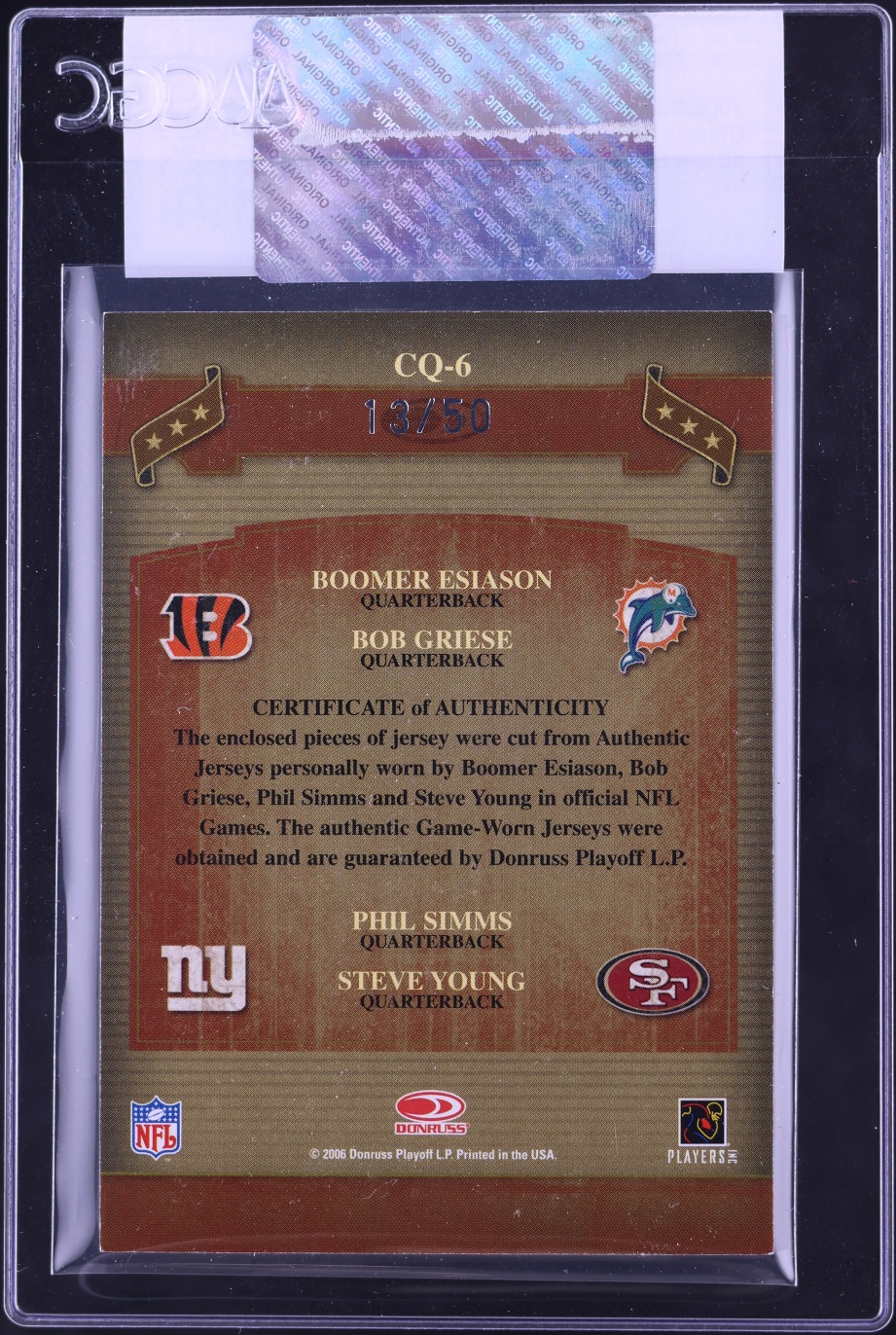 2006 Donruss Classics Quad Esiason Griese Simms Young PATCH /50 #CQ-6 CGC AUTH