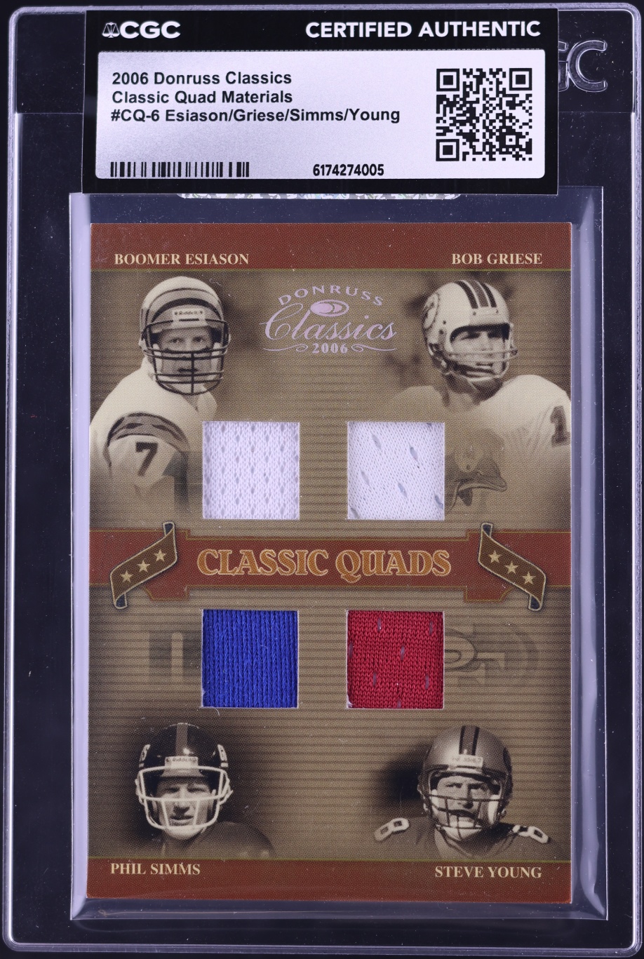 2006 Donruss Classics Quad Esiason Griese Simms Young PATCH /50 #CQ-6 CGC AUTH