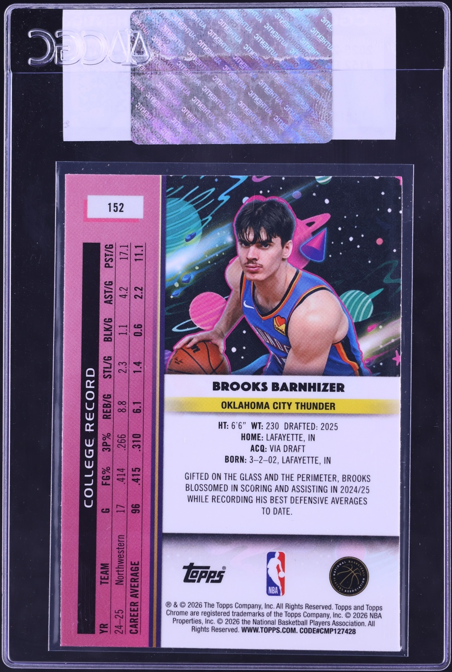2025 Topps Chrome Cosmic Brooks Barnhizer ROOKIE #152 CGC AUTH