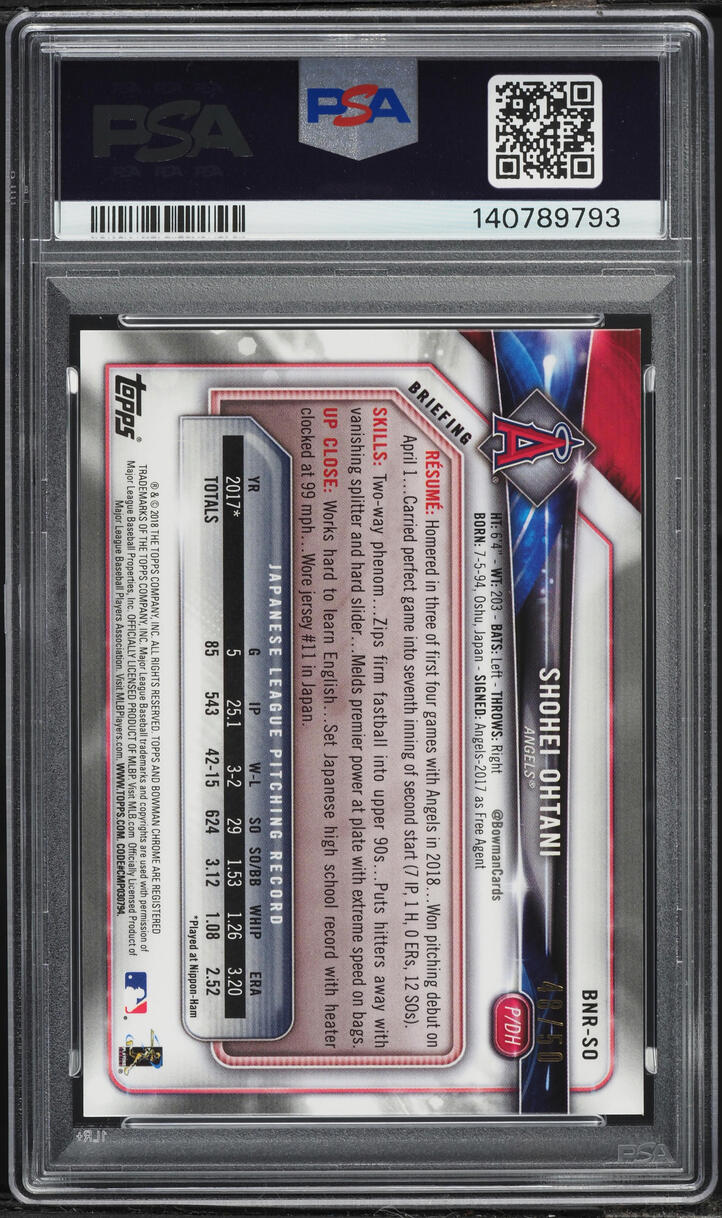 2018 Bowman Chrome NSCC Gold Refractor Shohei Ohtani ROOKIE /50 #BNR-SO PSA 10 GEM MINT
